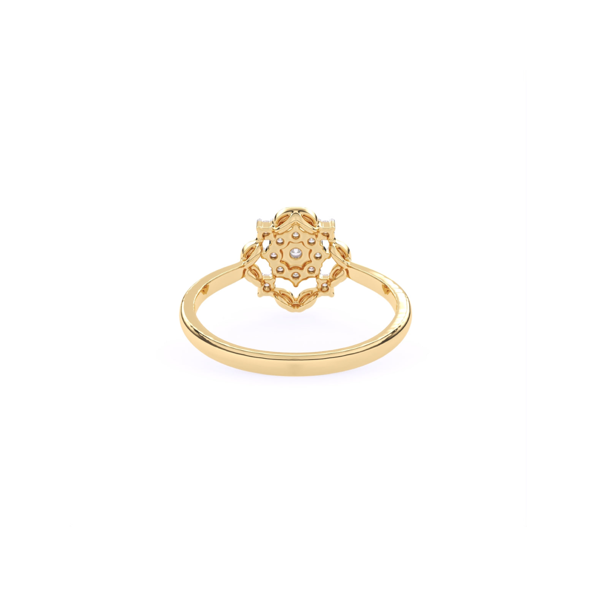 Round Fancy Geometric Pattern 14K Gold Diamond Ring